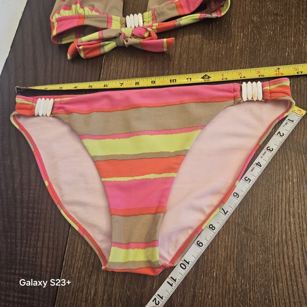 Gossip Collection 2010 Bikini Womens Sz L Neon Stripe Shell Hardware Resort Swim - Picture 13 of 16